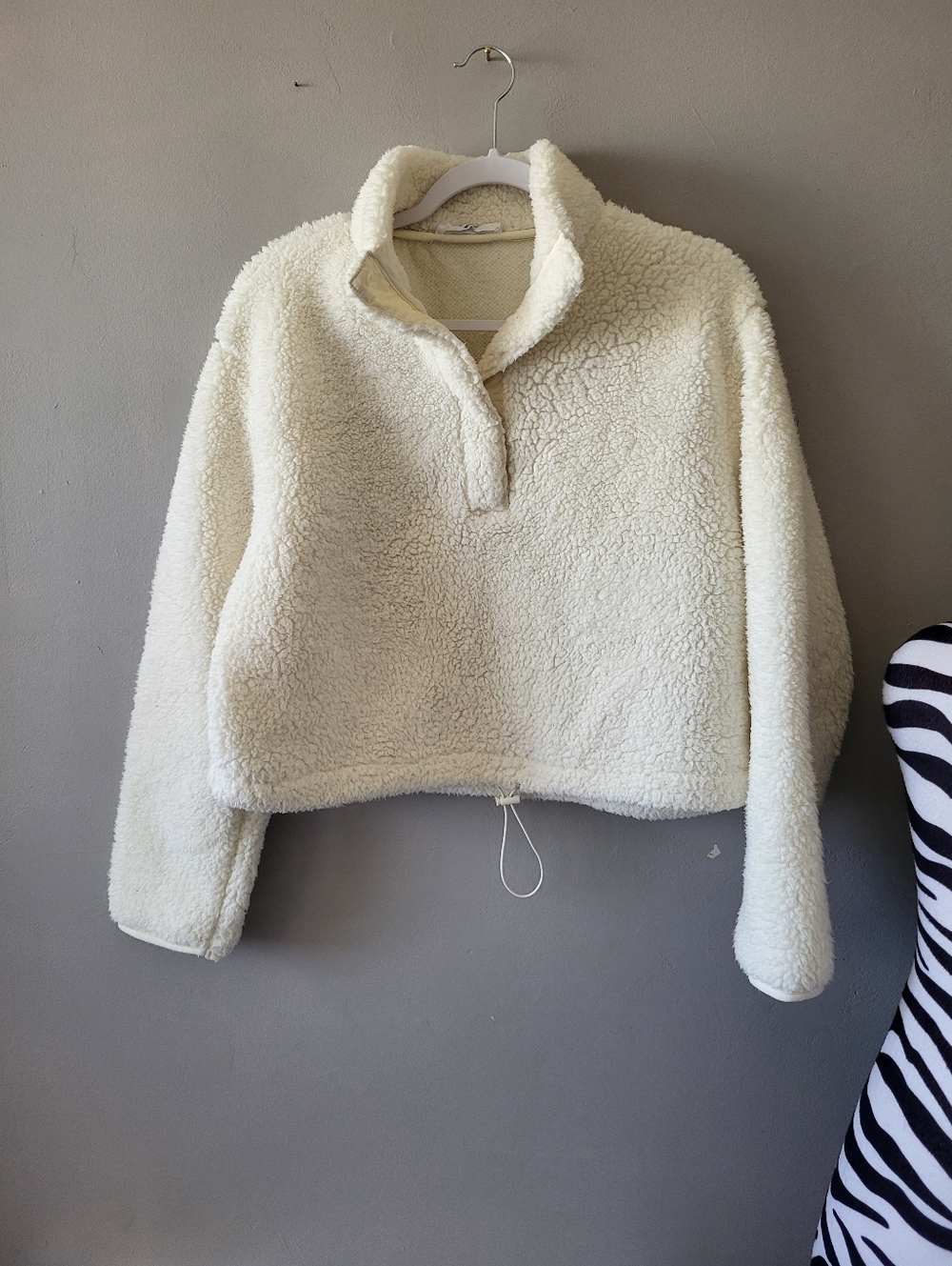 Double Zero Cream Sherpa Half-Placket Pullover Jacket